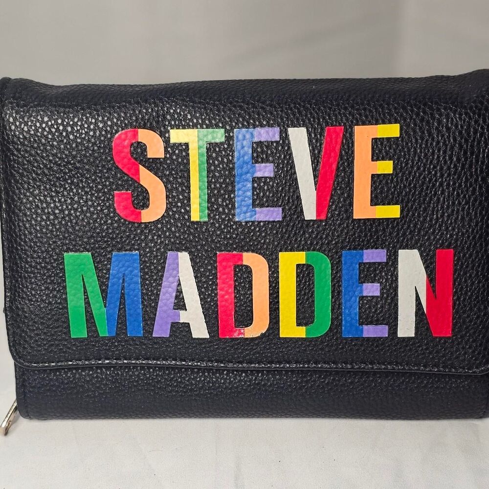 Steve Madden Blaurie Rainbow Logo Clutch Front Flap Crossbody Bag Purse